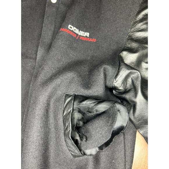 VTG 90s OGNER Motorcars Porche/Ferrari Jeff Hamilton Wool Leather Jacket - Picture 8 of 16